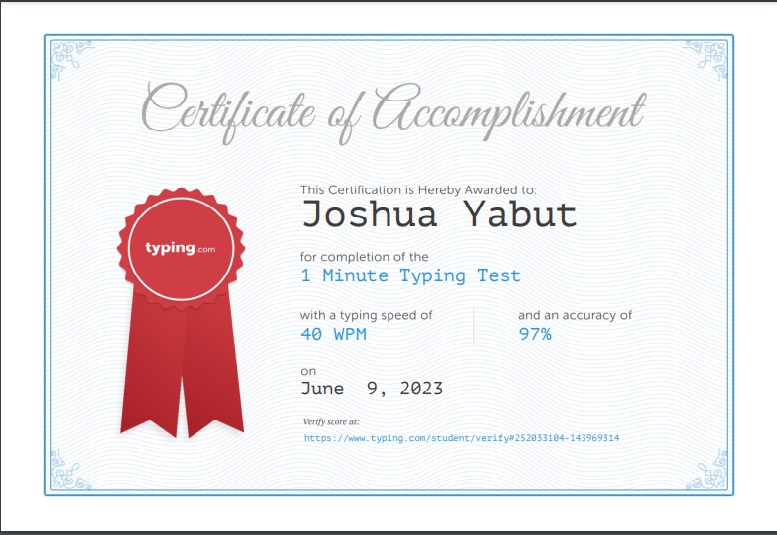 Typing test Certificate