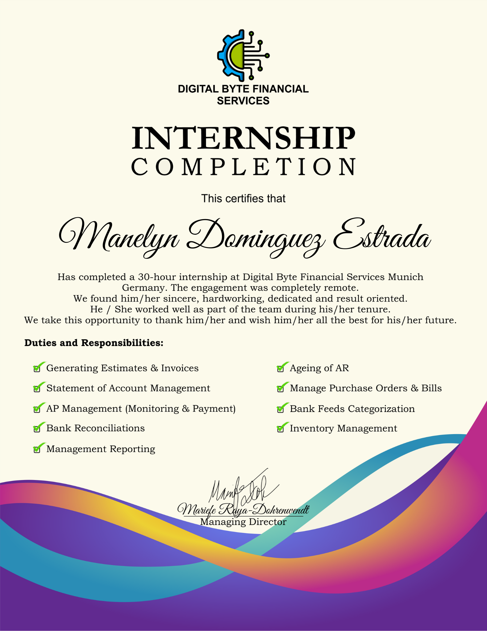 Intuit QuickBooks Internship Certificate