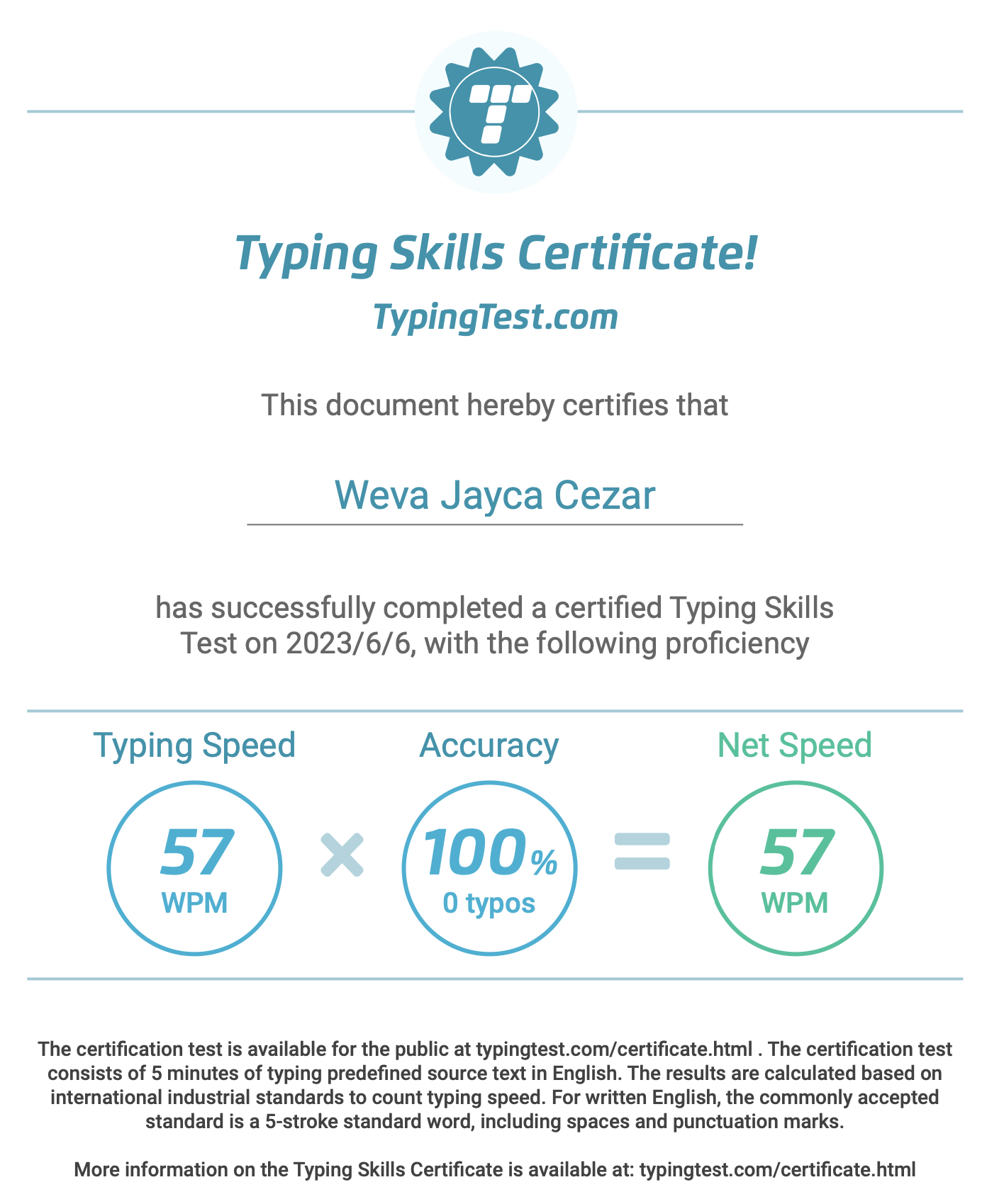 TYPING SKILLS CERTIFICATE