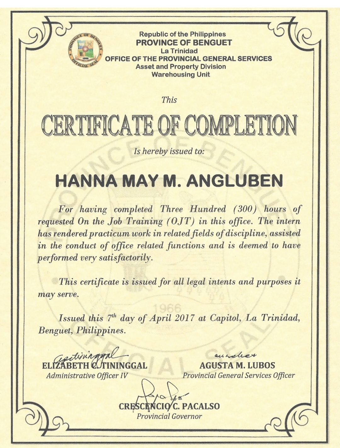 OJT CERTIFICATE