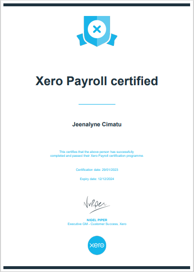 Xero Payroll Certification