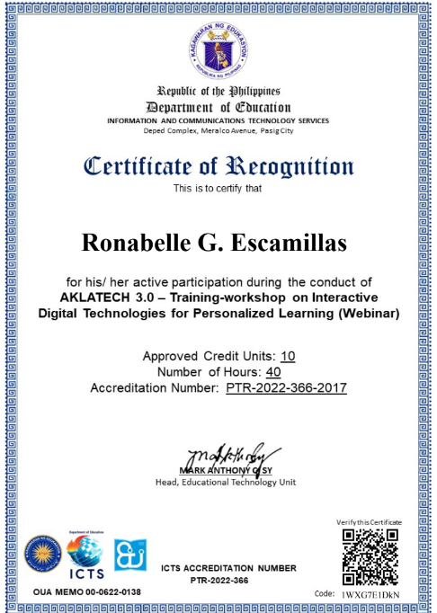 Digital Technologies AKLATECH 3.0 Certificate