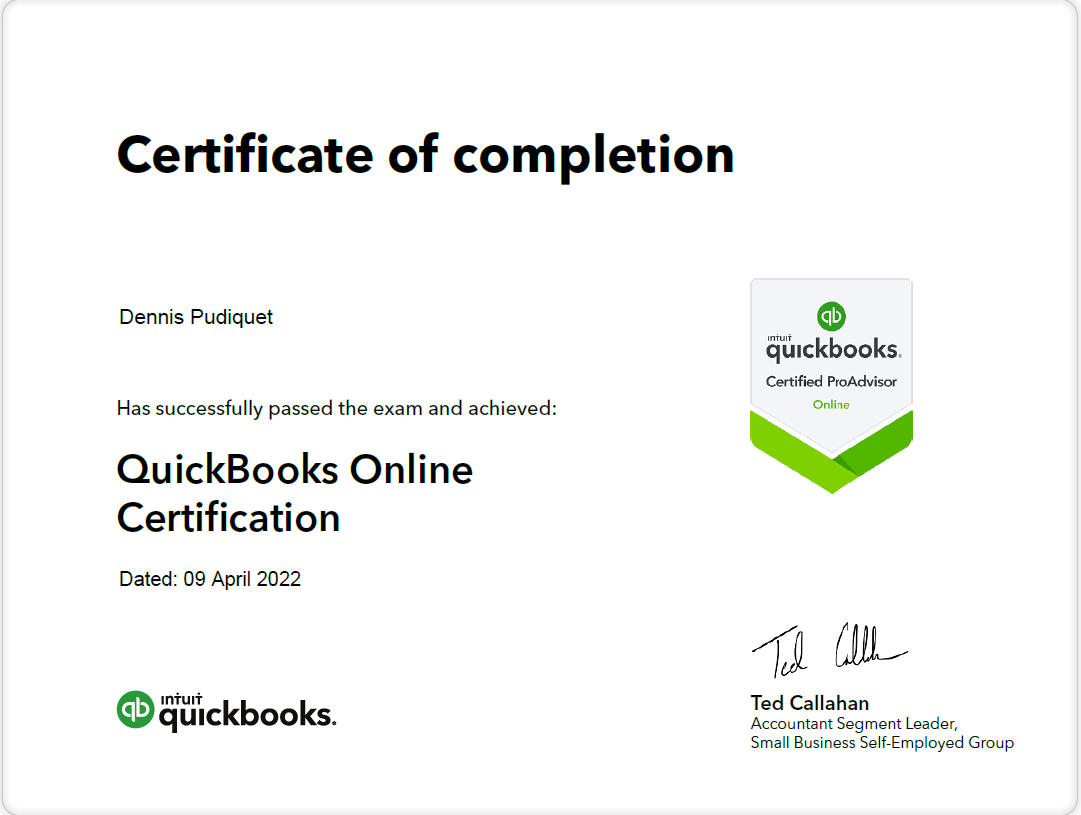 QuickBooks Online Training Certificate