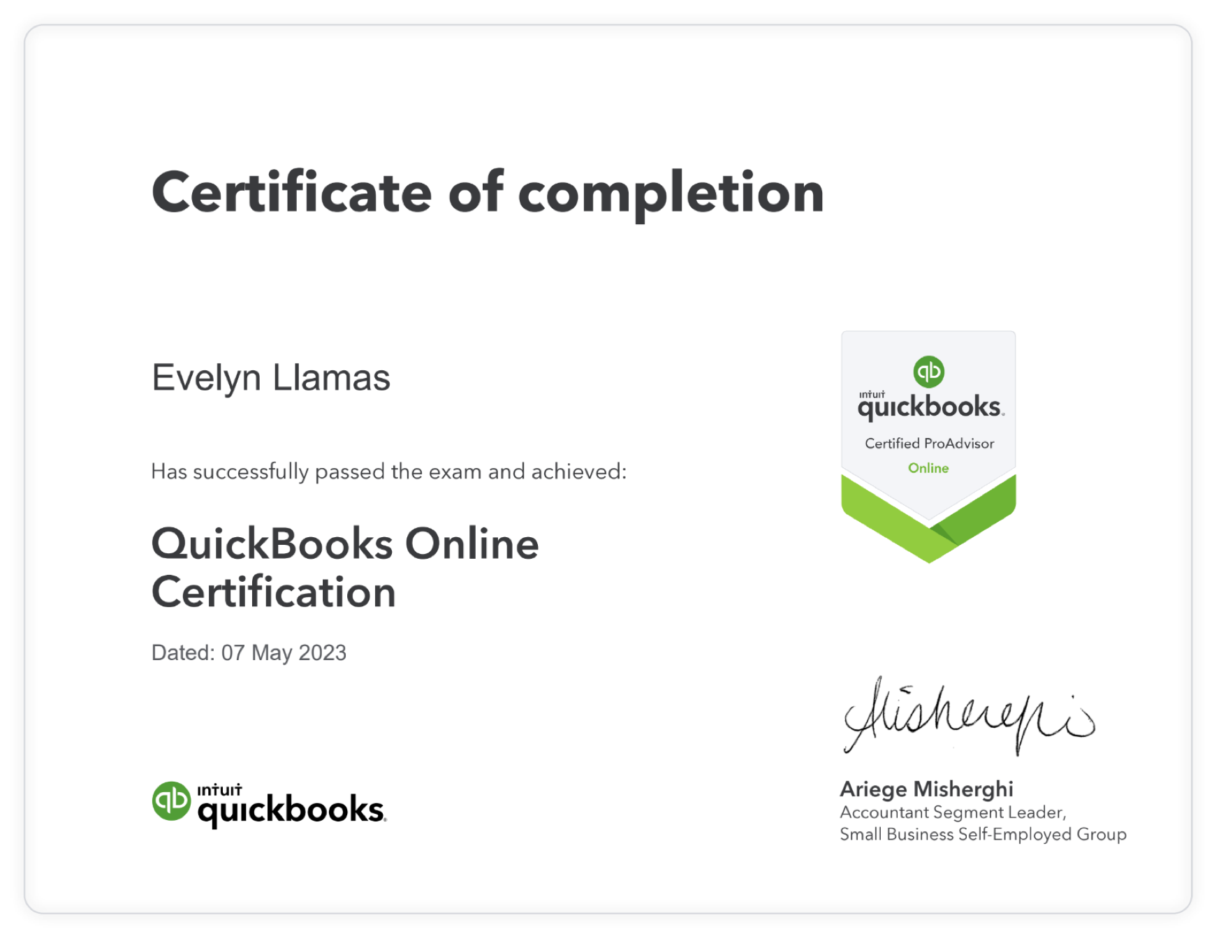 Quickbooks Certified ProAdvisor