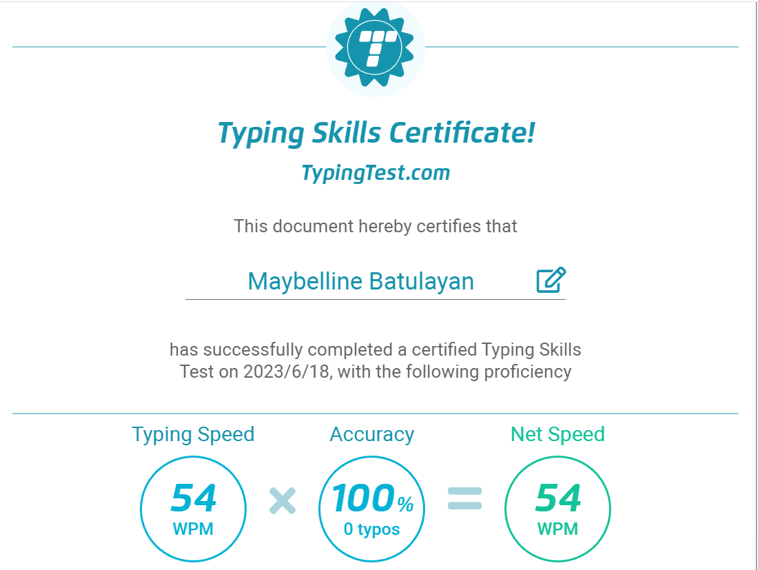 Typing Skills Certificate