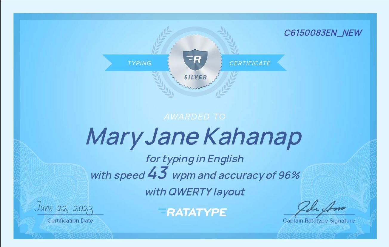 Typing Certificate