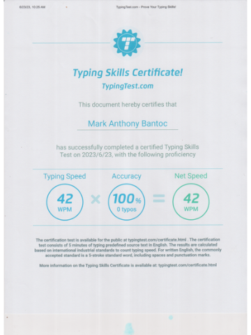 Typing Test Certificate