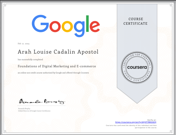 Coursera Foundations of Digital Marketing and E-commerce