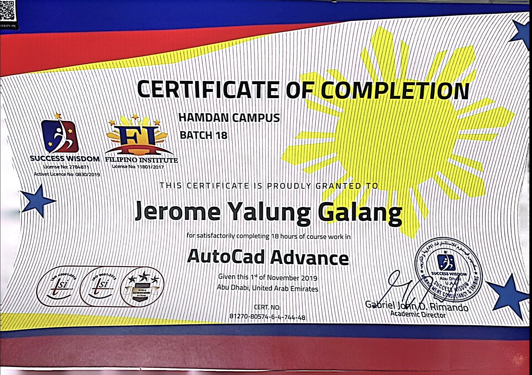 AutoCad Advance Training Certificate