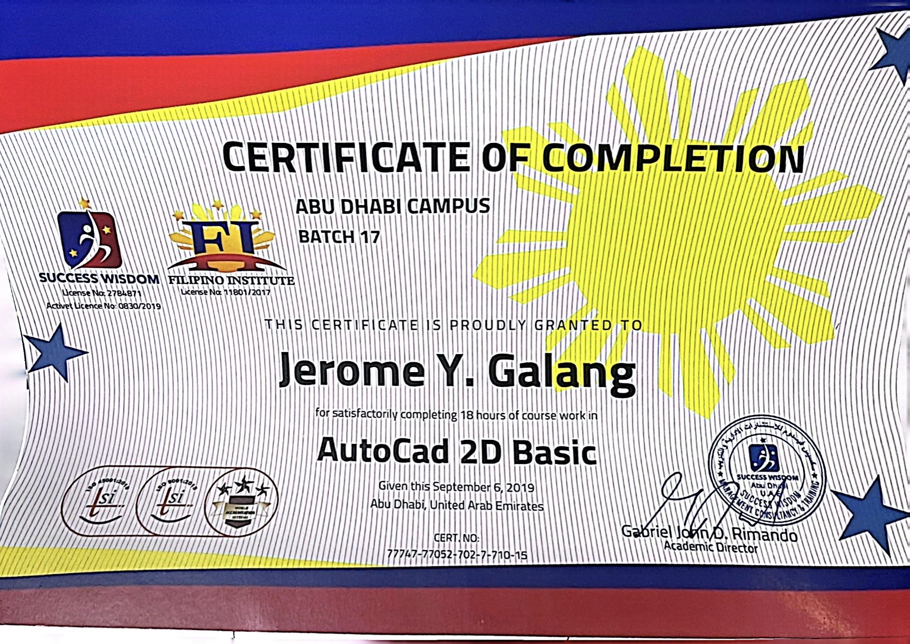 AutoCad 2D Basic Training Certificate