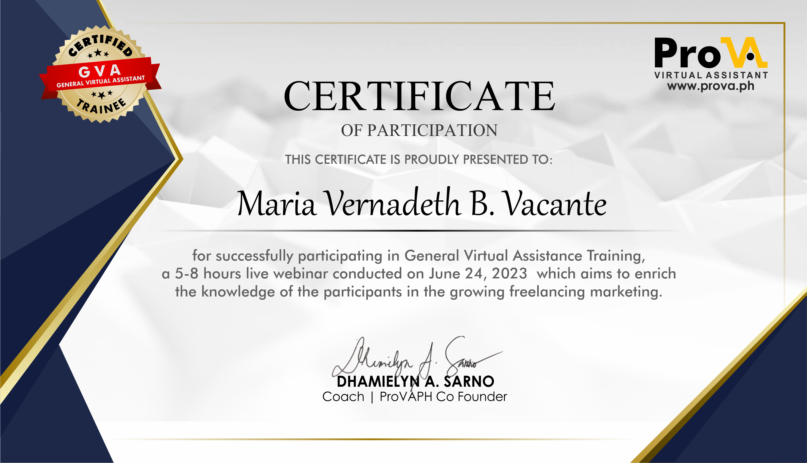 PRO VA certificate