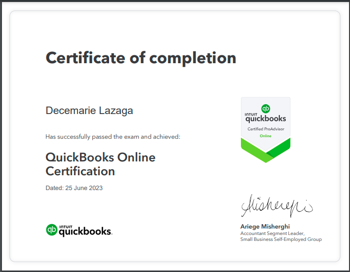 Quickbooks Online Certified ProAdvisor