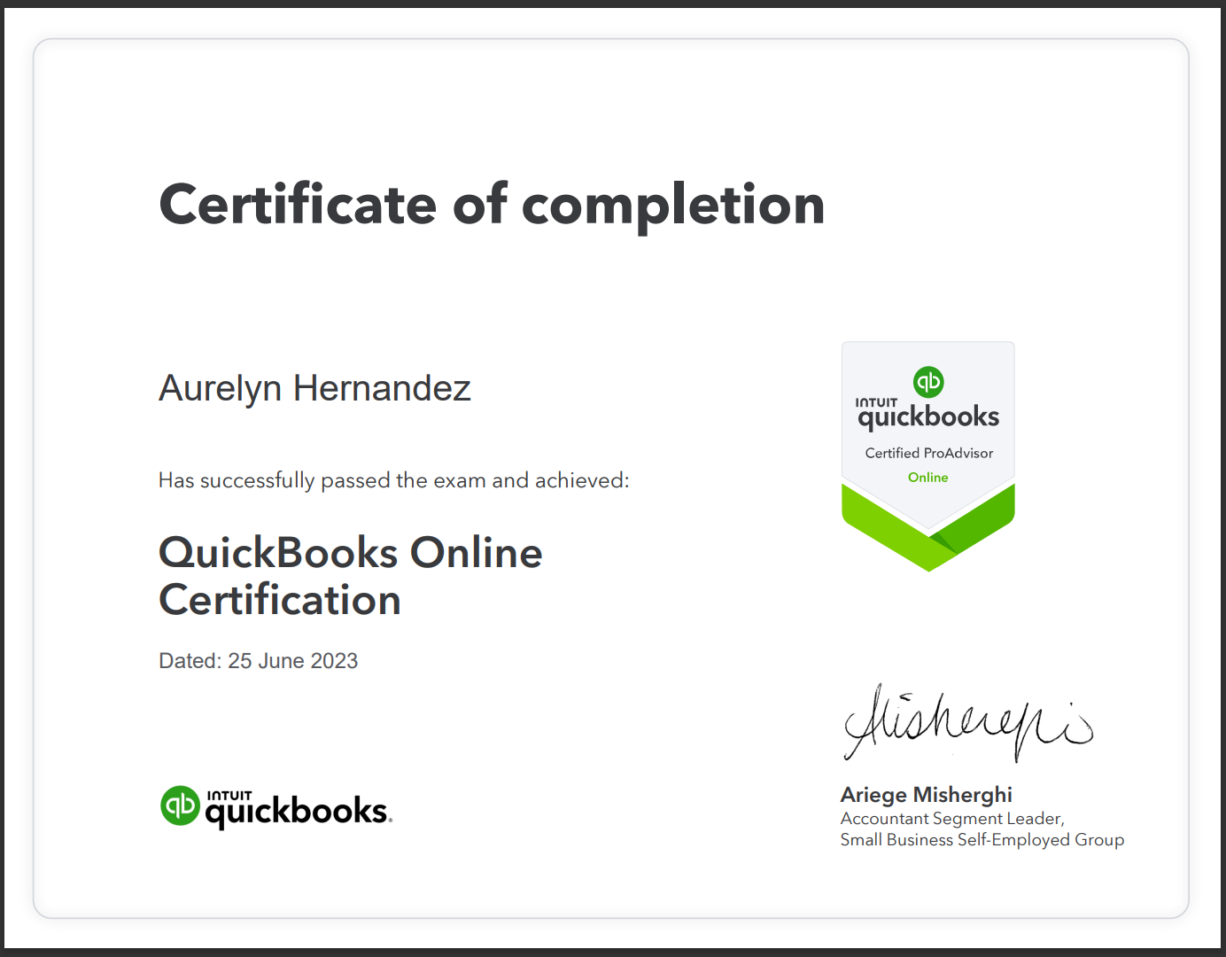 QuickBooks Certified ProAdvisor