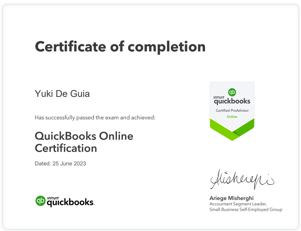 Quickbook Certified Pro Advisor