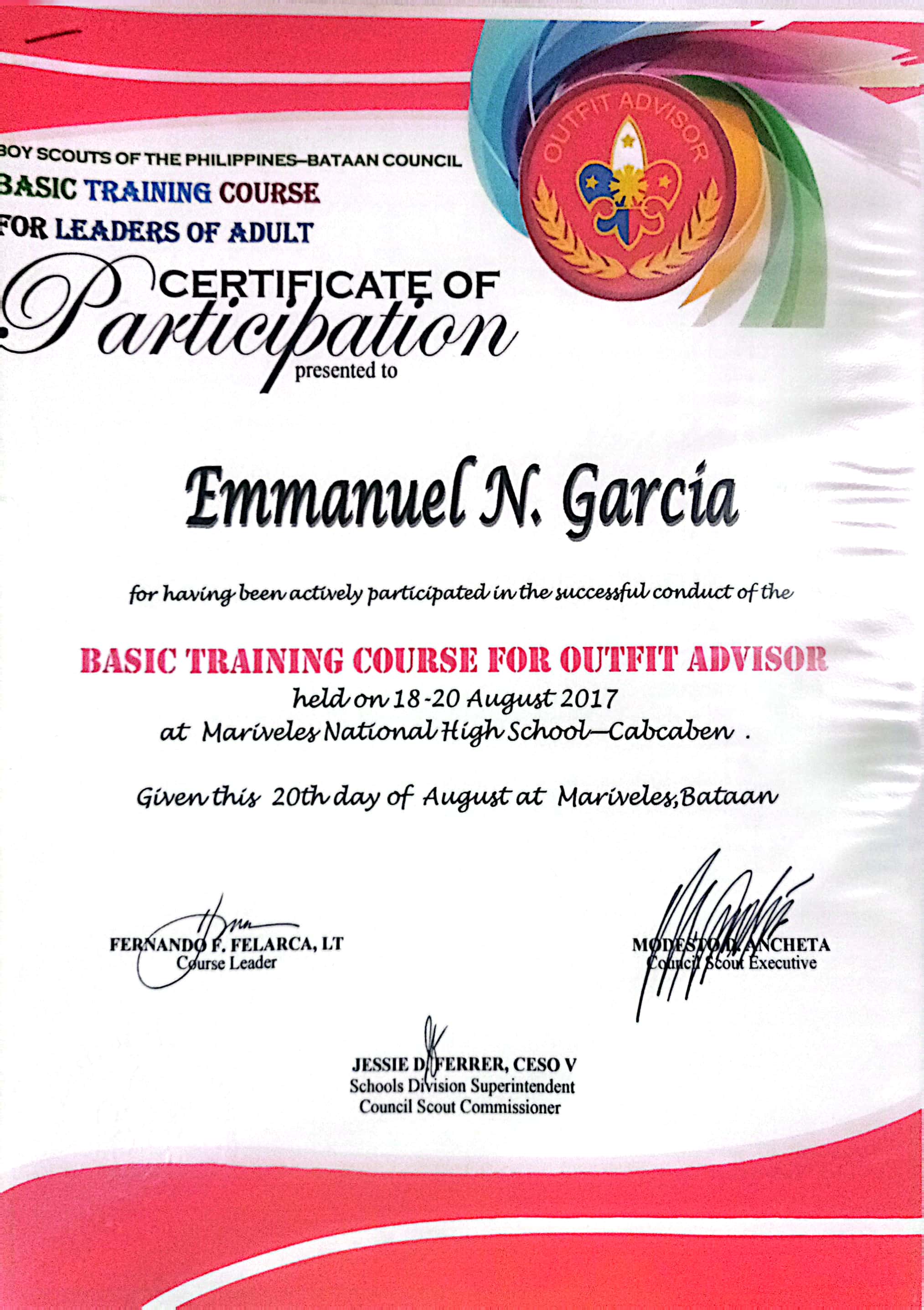 BOY SCOUTS OF THE PHILIPPINES (MEMBER, COUNCIL YOUTH PROGRAM TEAM)