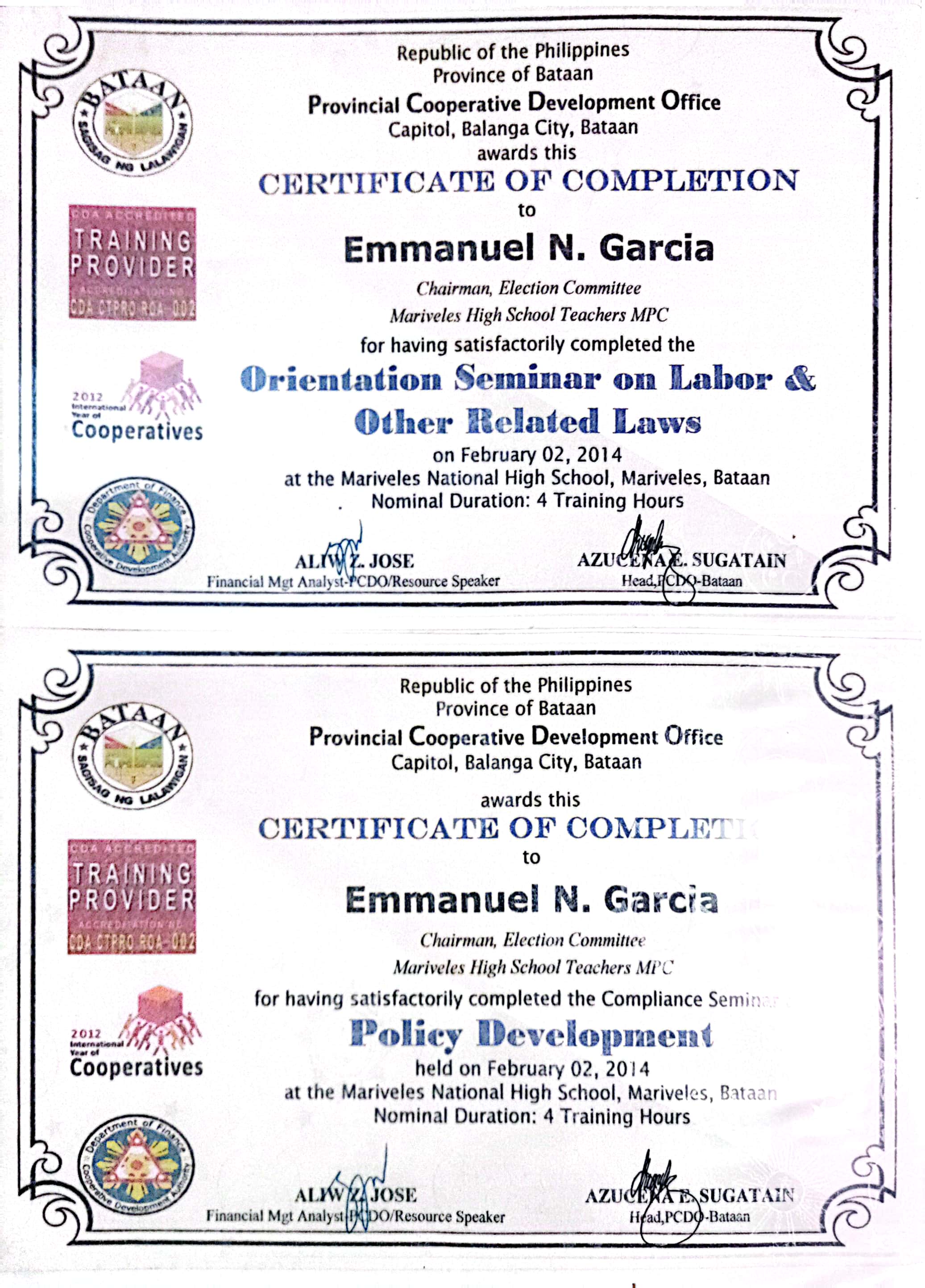 Certification on Labor Laws and Policy Development