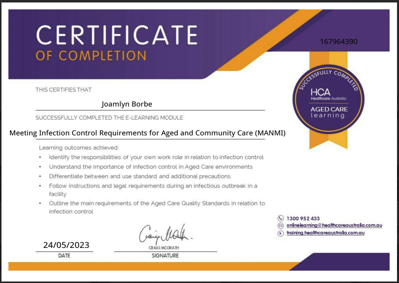 Meeting Infection Control Requirement for Aged and Community Care (MANMI)