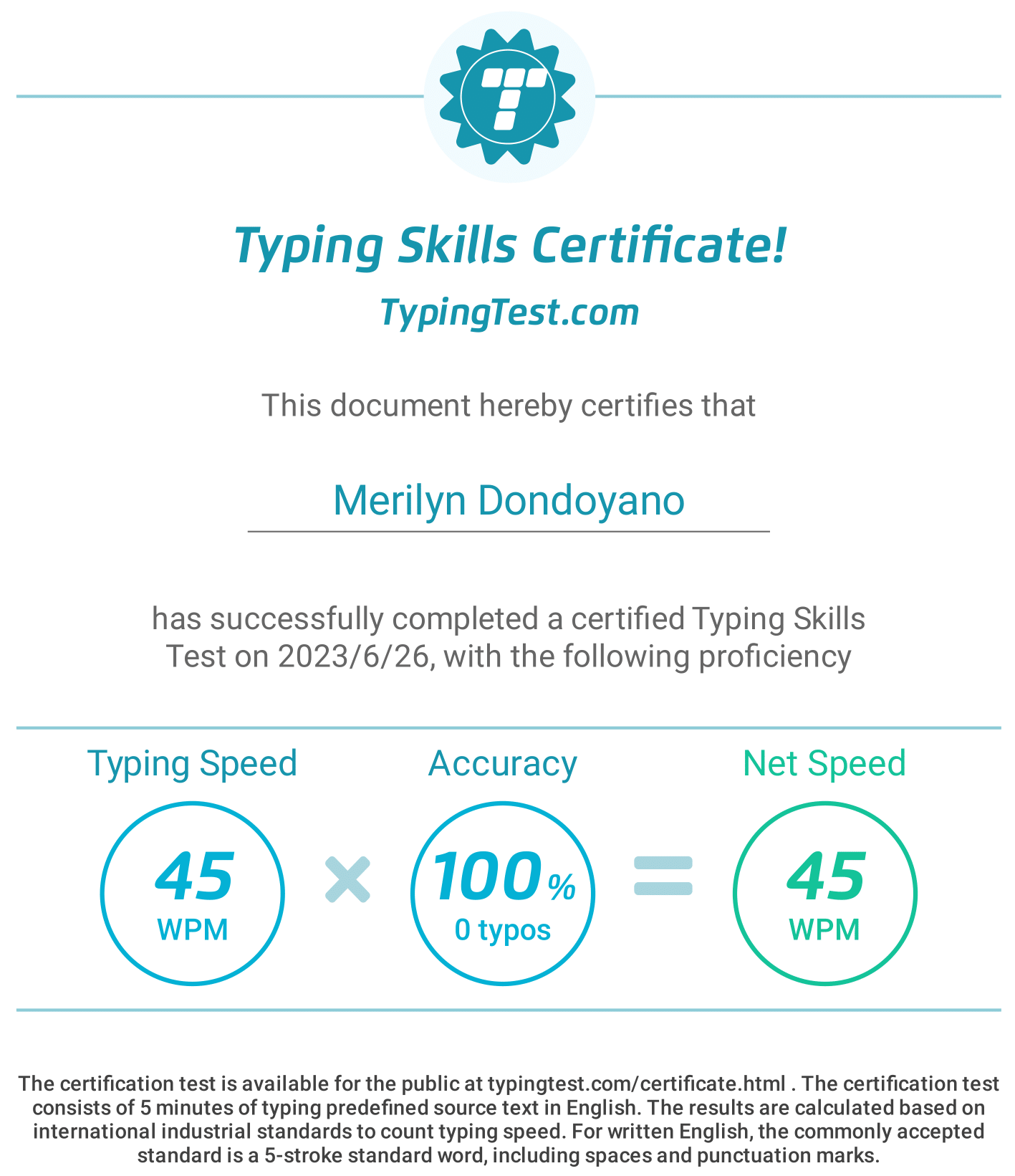 Typing Skills Certificate