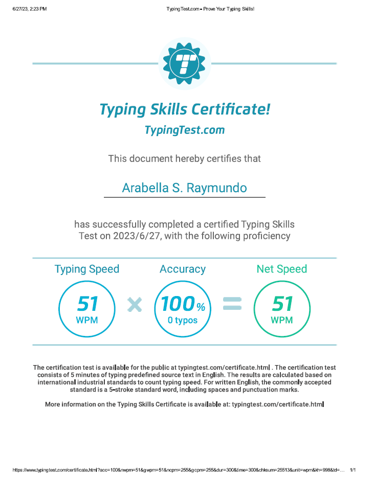 Typing Skils Certificate