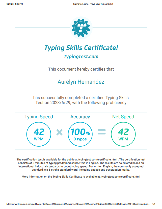 Typing Skills Certificate