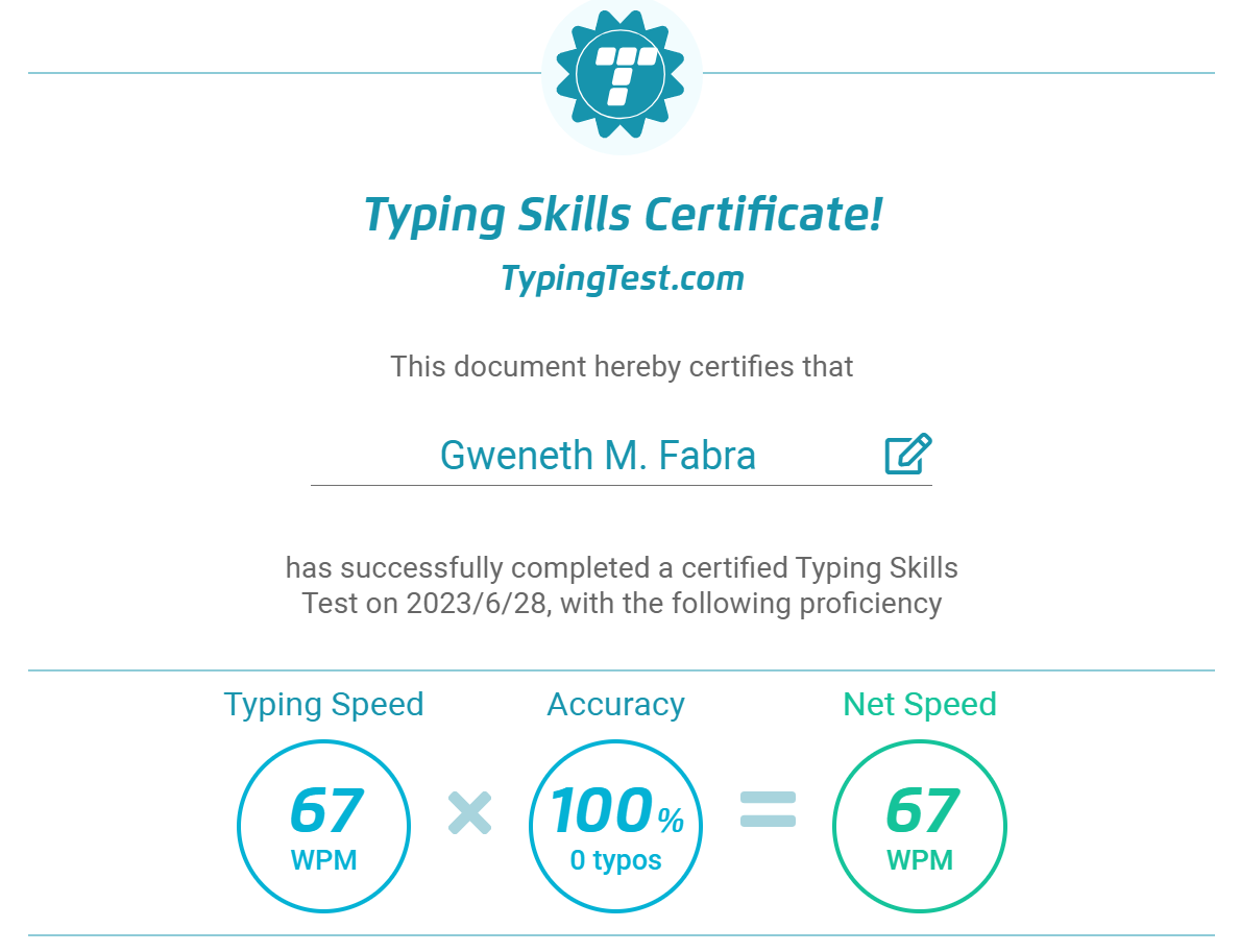 Typing Skills Certificate