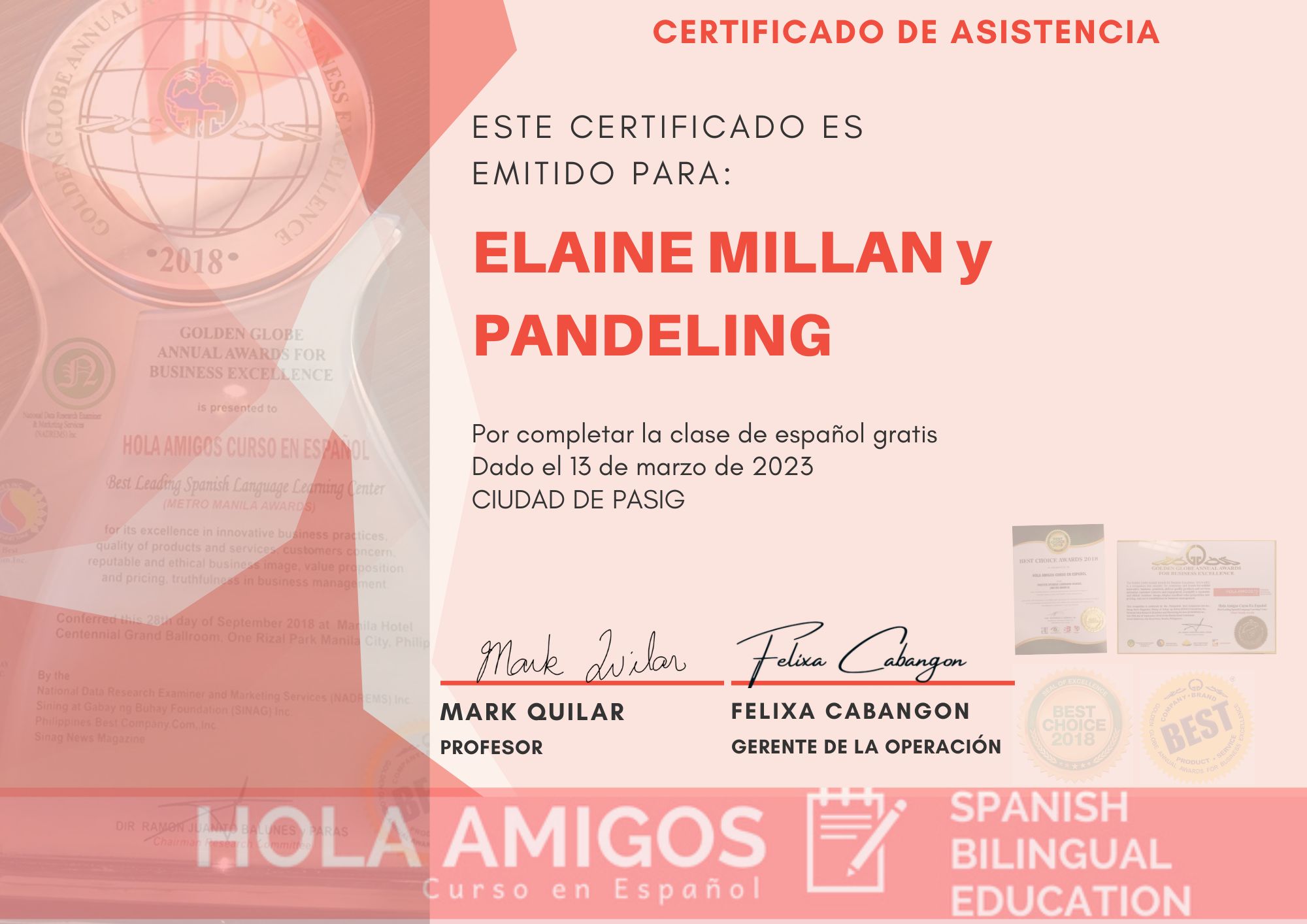 Spanish Course Certificate