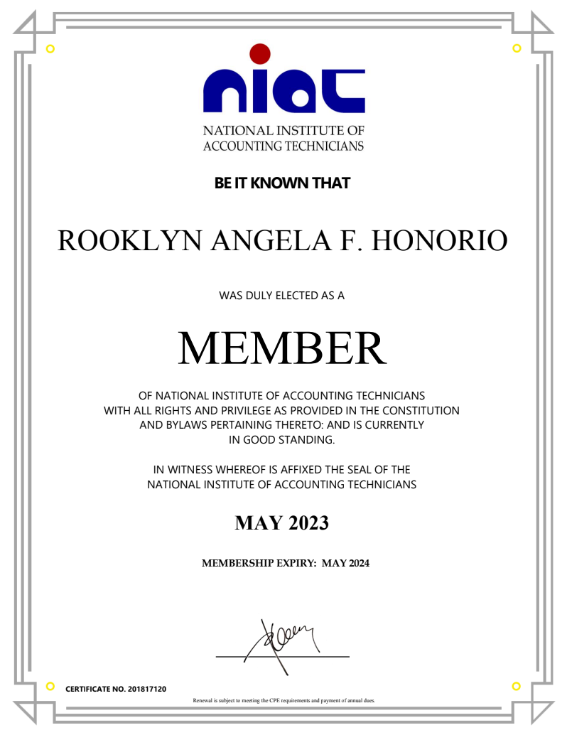 Member of the Institute of Certified Bookkeepers