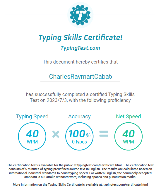 Typing Skills Certificate