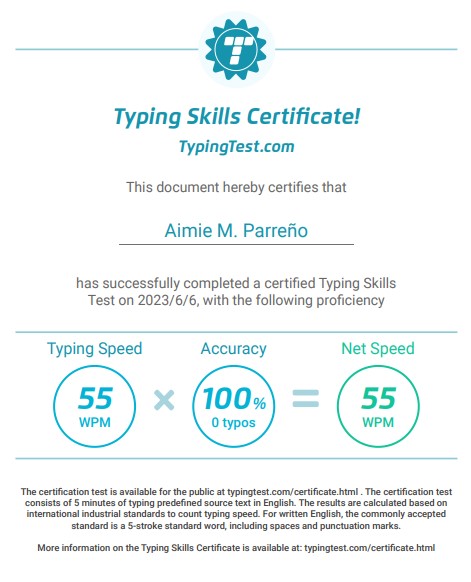 Typing Skills Certificate