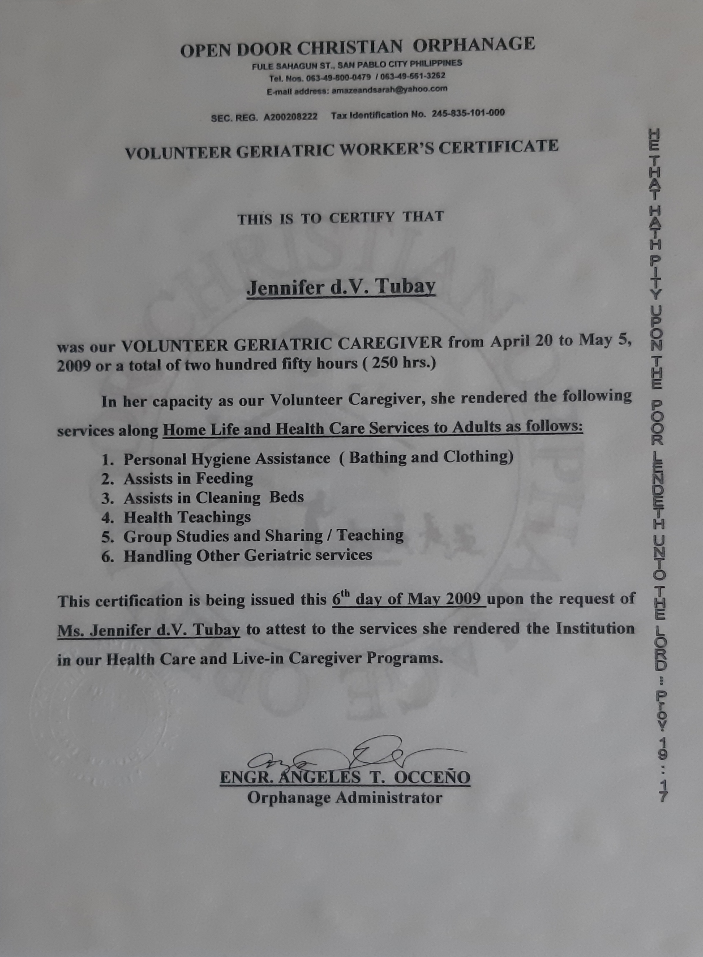 Volunteer Geriatric Worker's Certificate