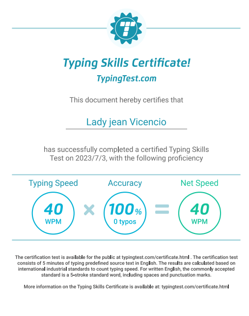 Typing test Certificate