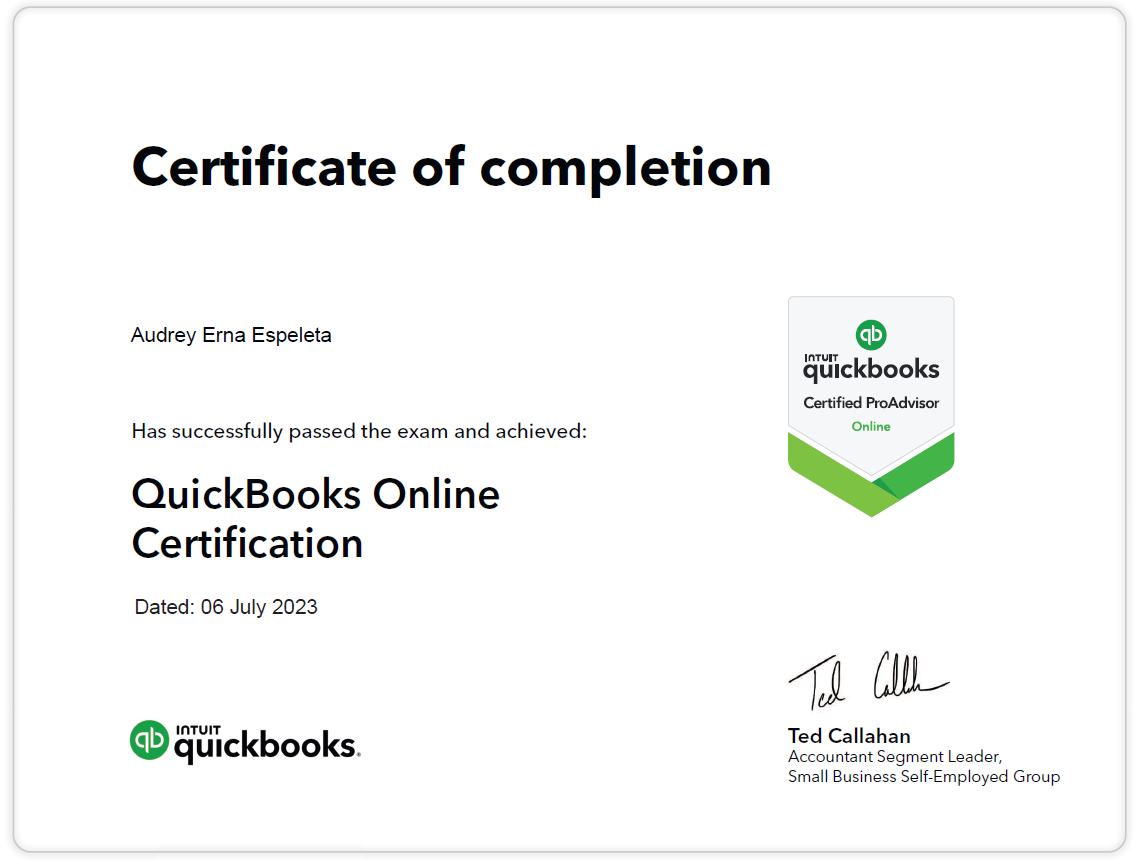 QuickBooks Certified ProAdvisor