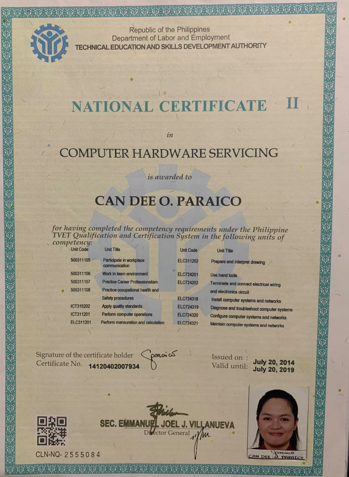 Tesda Certificate