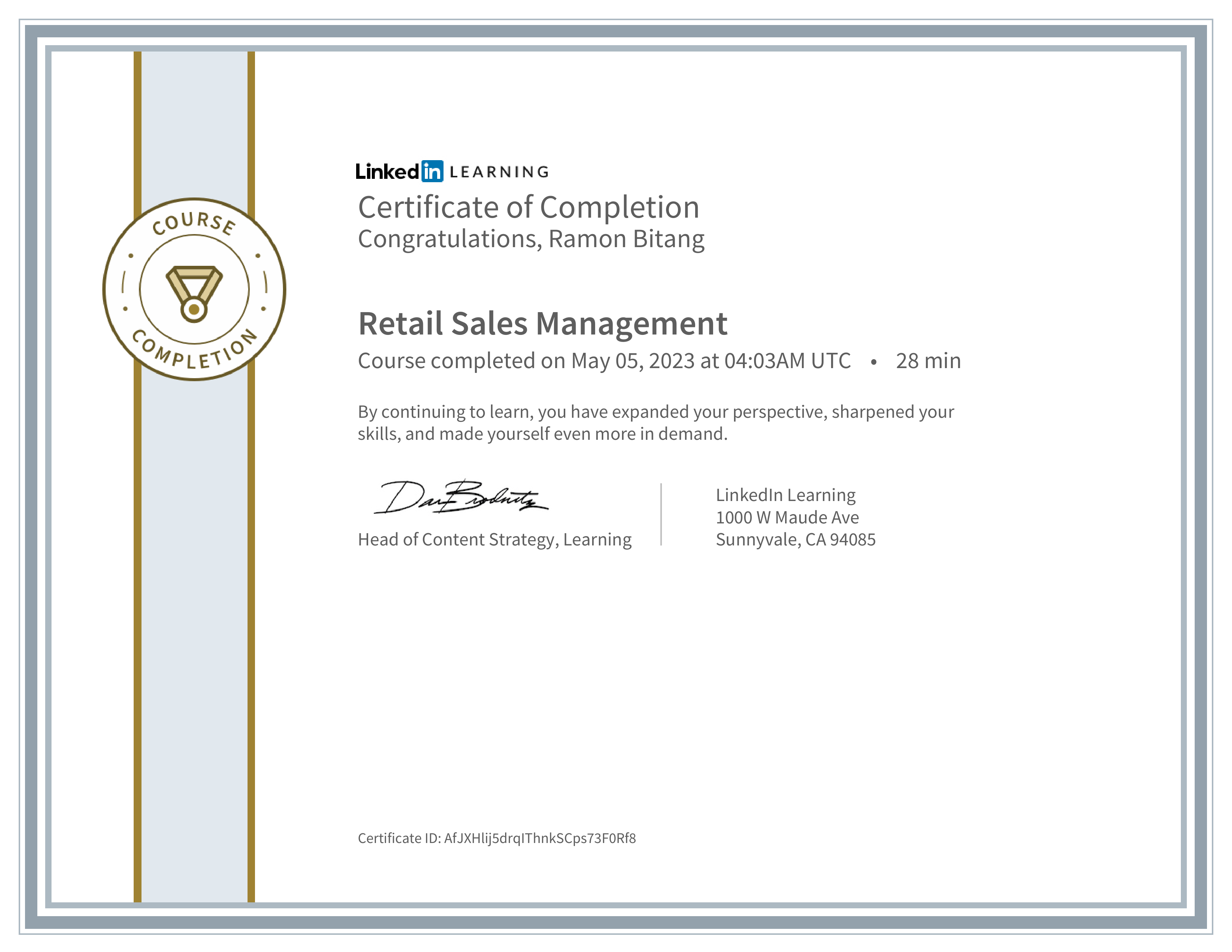 CertificateOfCompletion_Retail Sales Management