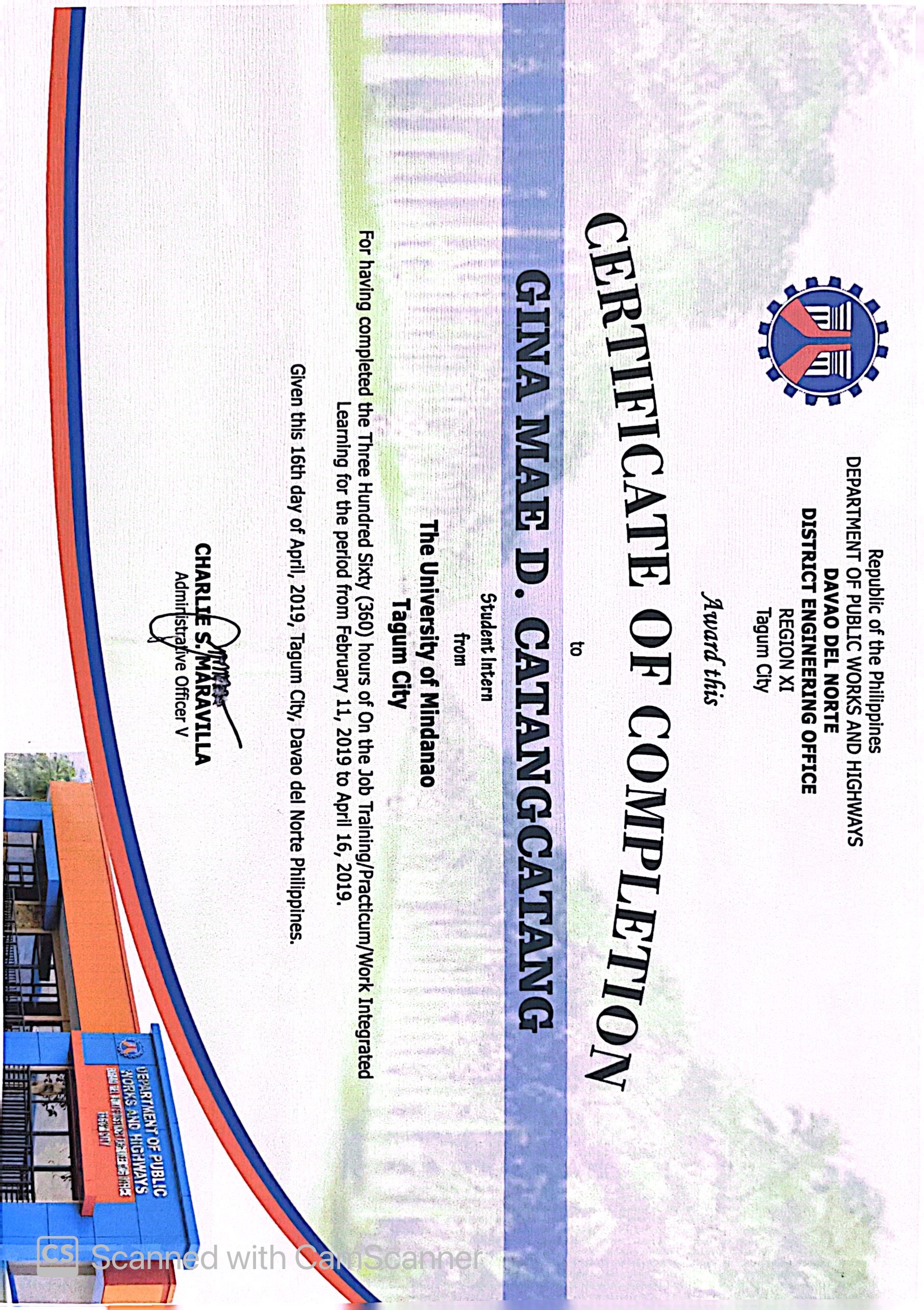 CERTIFICATE OJT