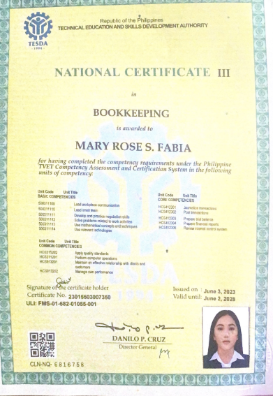 National Certificate III Bookkeeping Passer