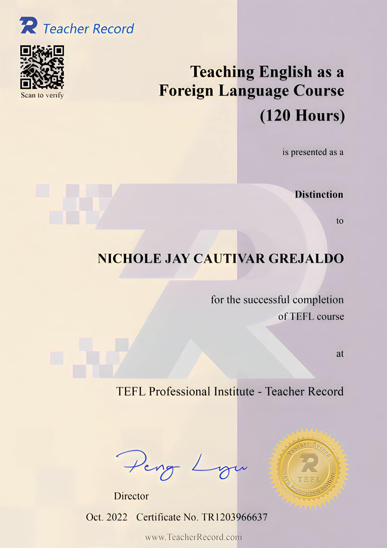 Teacher Record Certificate