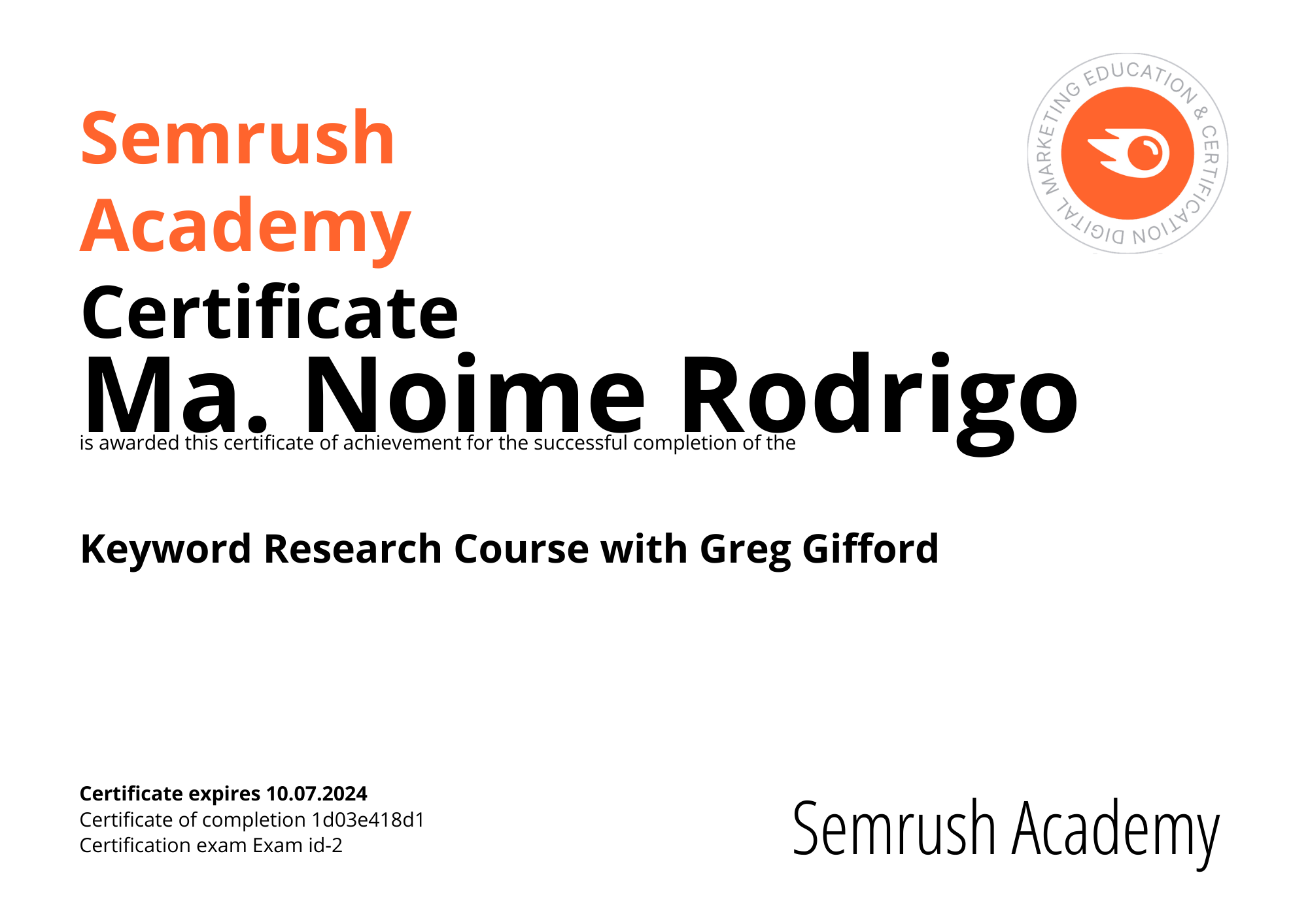 Semrush Keyword Research Certificate