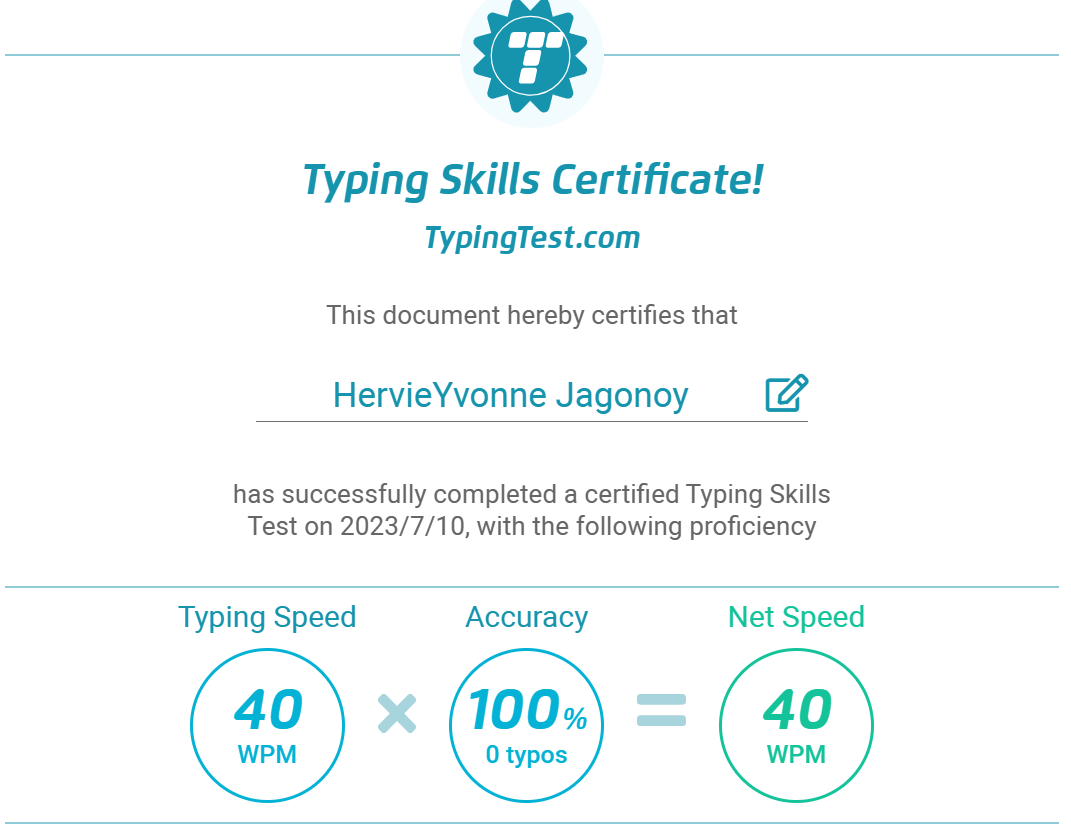 Typing test certificate