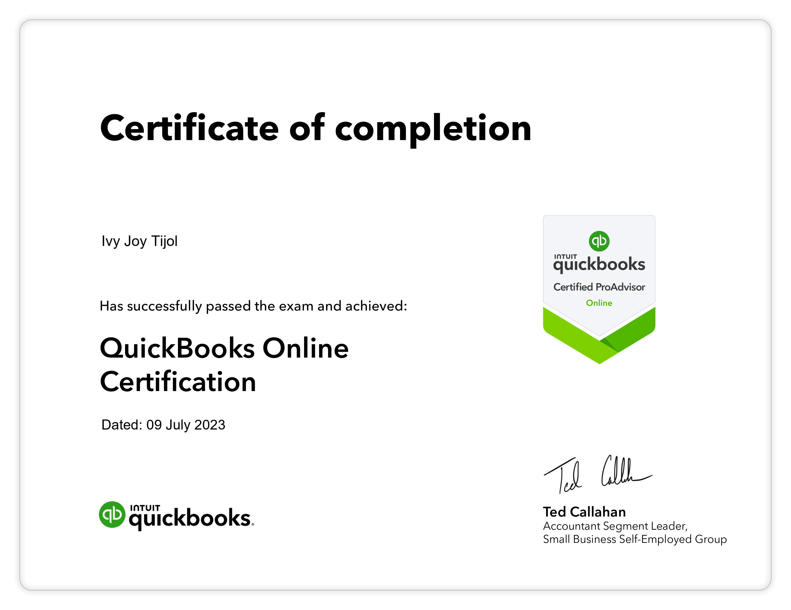 QuickBooks Online Certificate