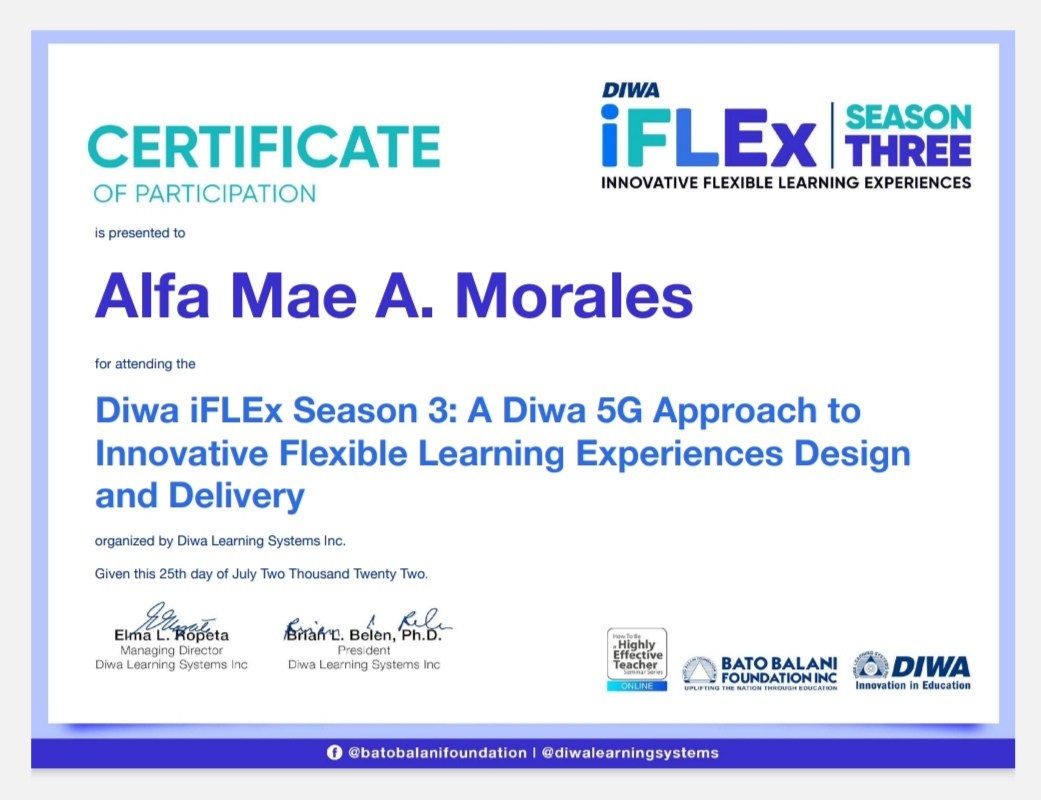 Diwa iFLEx Season 3: A Diwa 5G Approach to Innovative Flexible Learning Experiences Design and Delivery