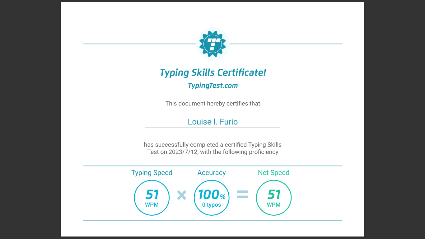 Typing Test Certificate