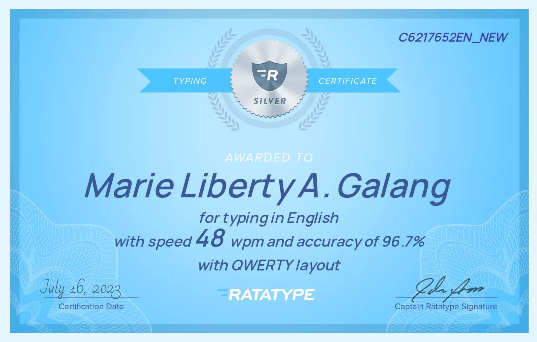 TYPING CERTIFICATE