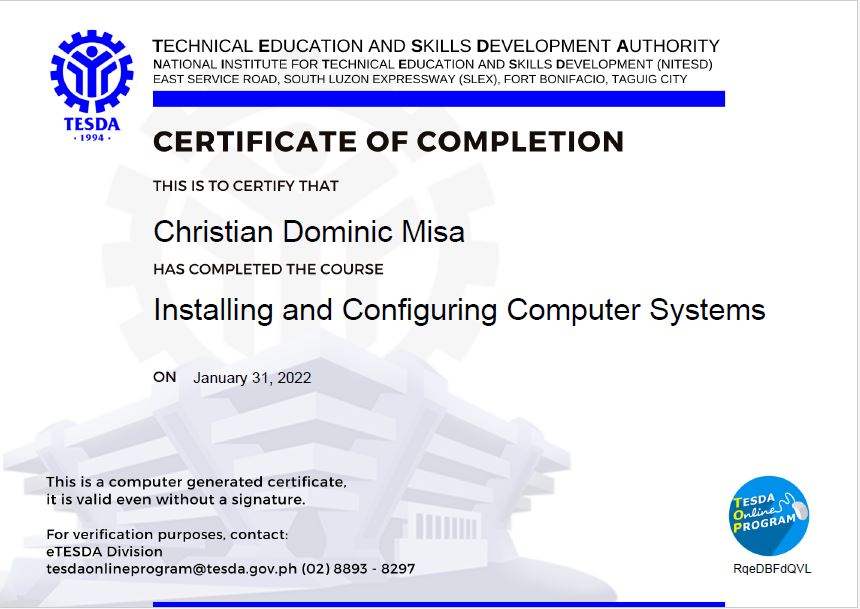 Installing and Configuring Computer Systems Certificate