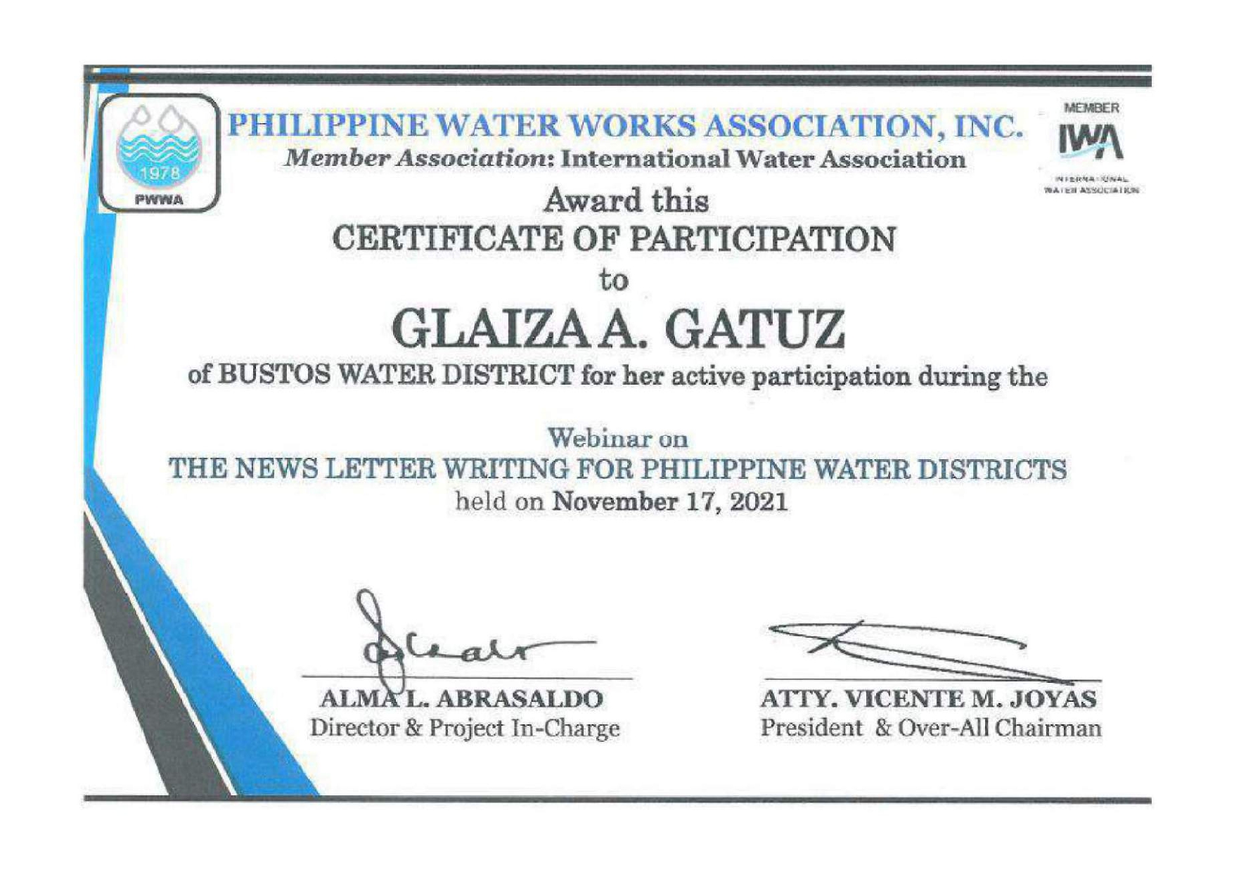 The News Letter Writing for Philippine Water Districts