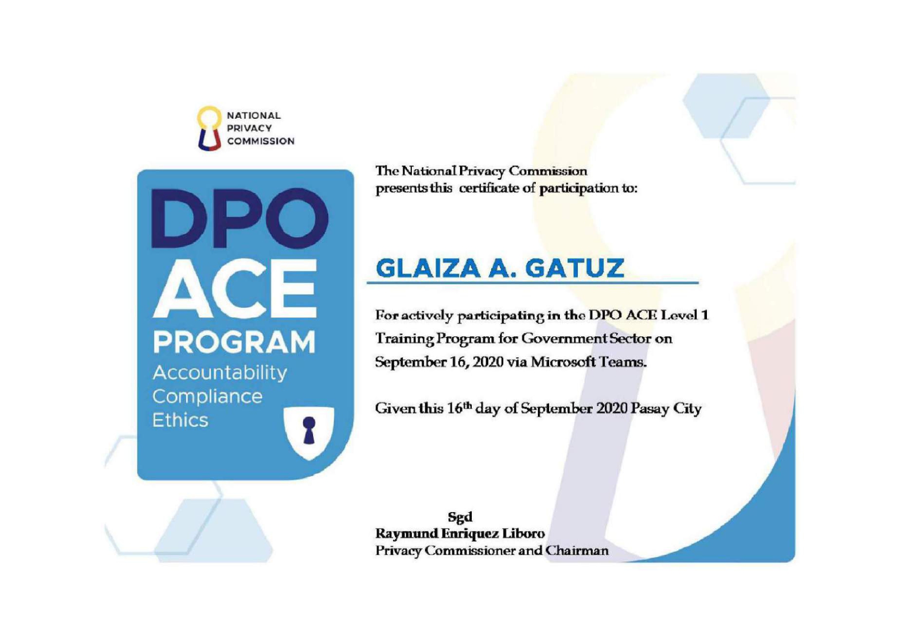 (Data Privacy) DPO ACE Level 1 Training Program for Government Sector