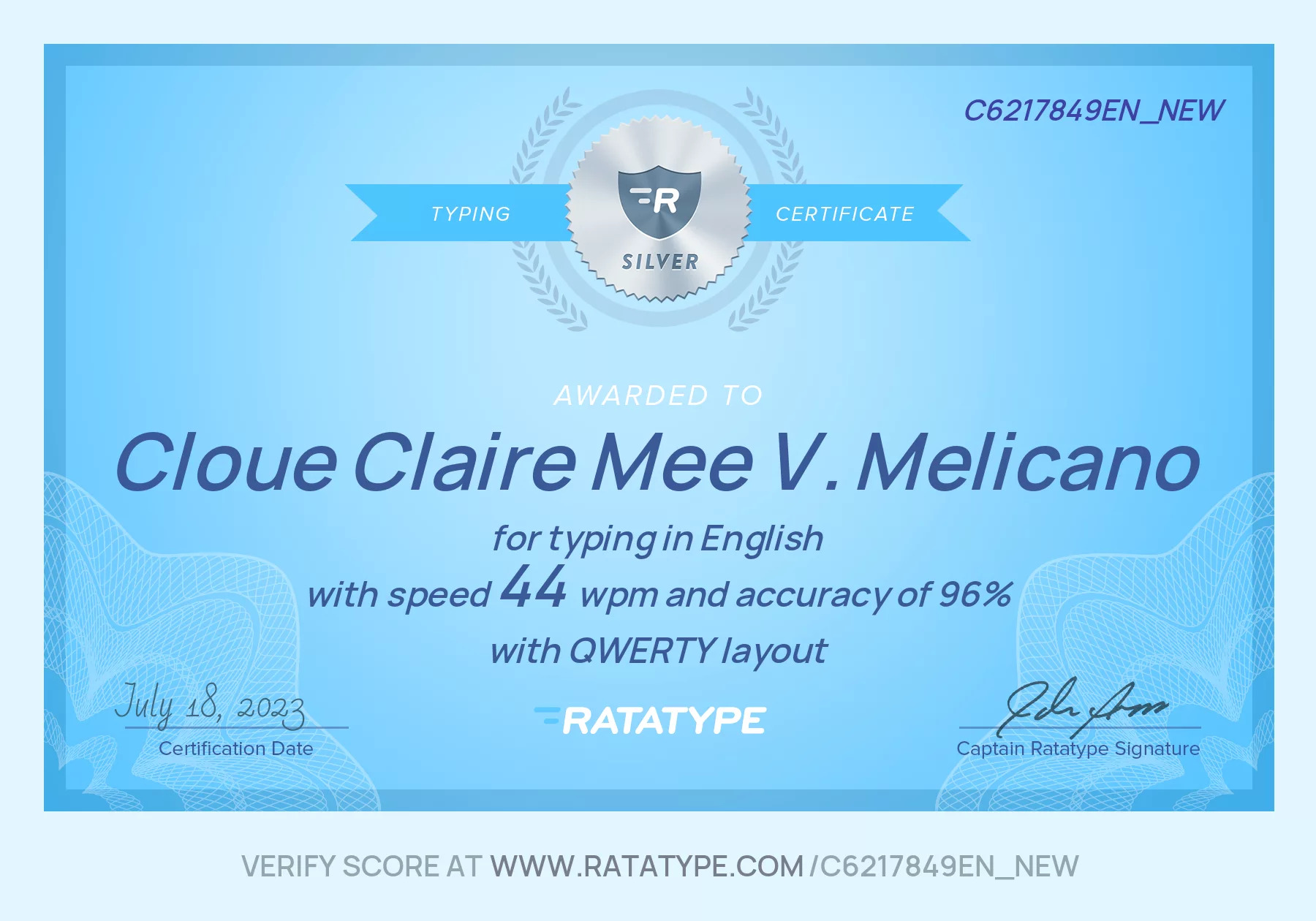 Typing test certificate