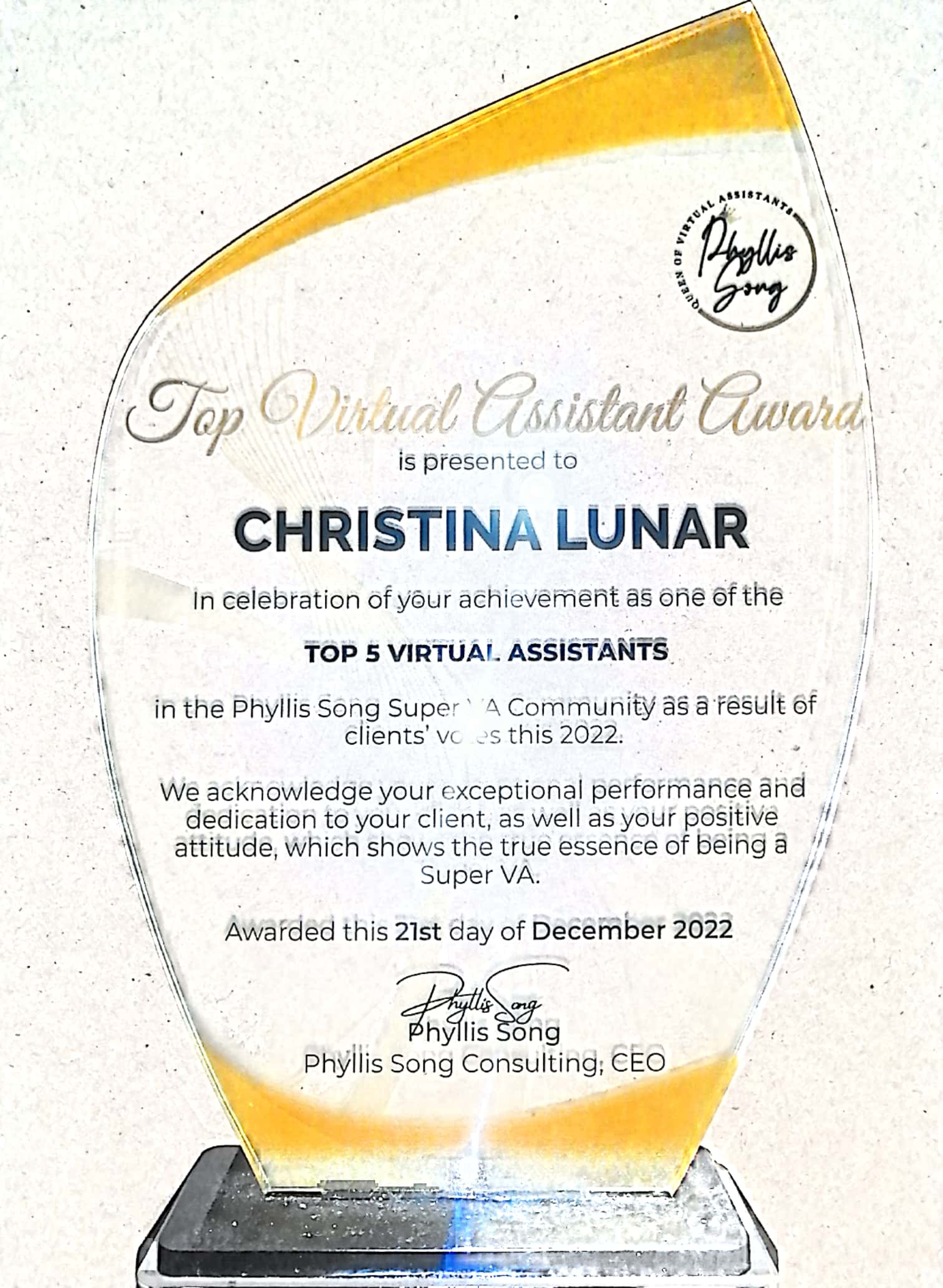 Top Virtual Assistant Award