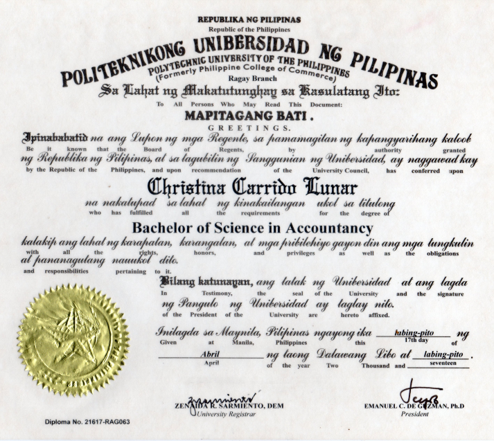 Diploma- BS in Accountancy