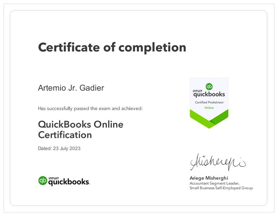 QuickBooks ProAdvisor Certificate